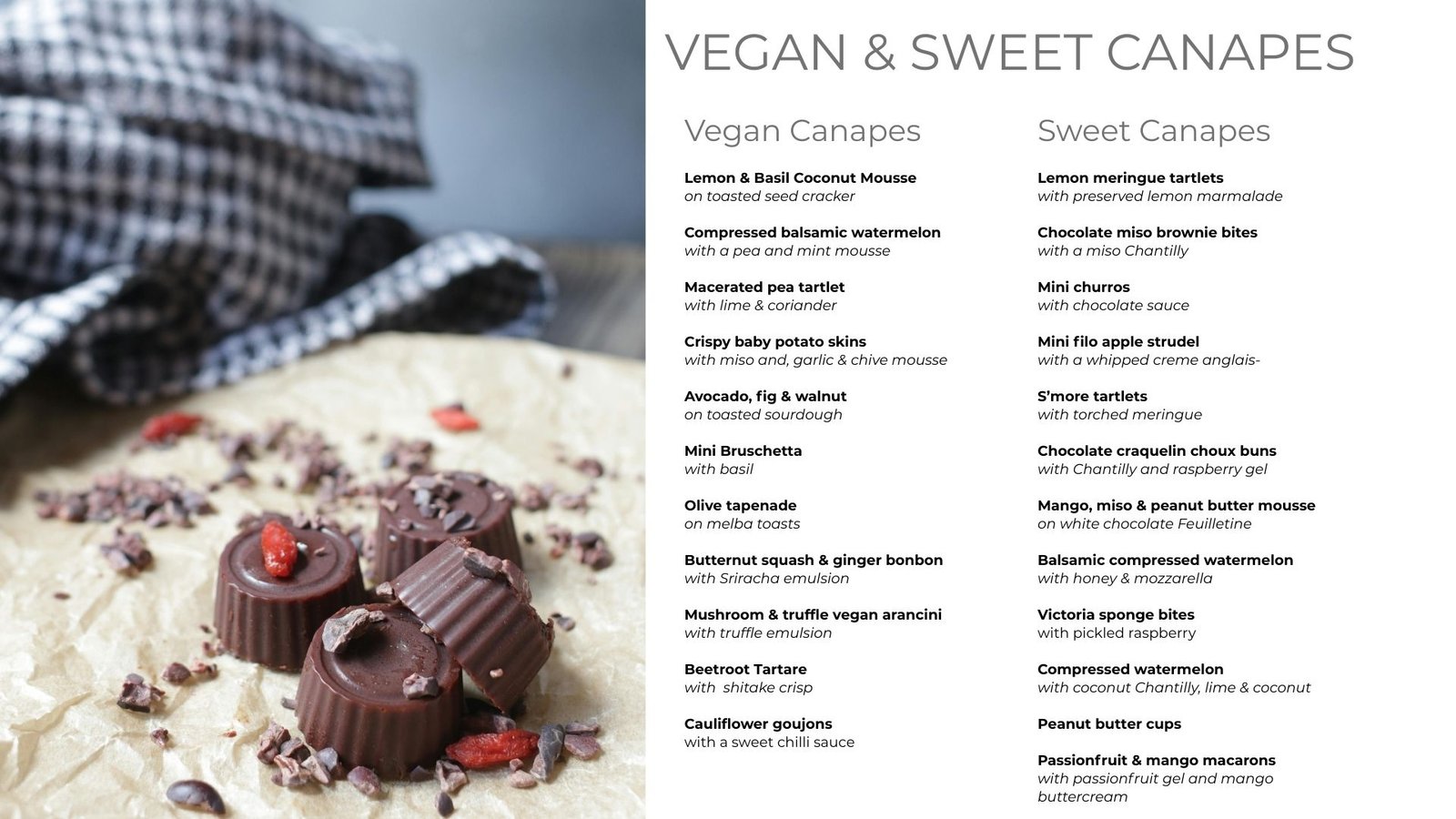 Restaurant-quality canapés served at a private event in London Japanese-influenced canapés for luxury London events Seasonal canapé catering in London Bold flavour canapés for London receptions High-end canapé service for private London venues Modern event catering in London with refined presentation Premium London canapé catering for corporate events Elegant small bites for London dinner parties and launches London-based chefs delivering beautifully presented canapés Private chef canapé service across London